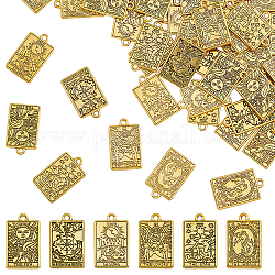 Dicosmetic 60 pz 6 stili pendenti in lega di placcatura a cremagliera, rettangolo con ciondoli tarocchi, oro antico, 23x14x1.5mm, Foro: 1.8 mm, 10pcs / style