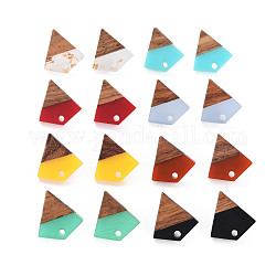 Two Tone Resin & Walnut Wood Stud Earring Findings, with 304 Stainless Steel Pin and Hole, Kite, Mixed Color, 16x15mm, Hole: 1.8mm, Pin: 0.7mm