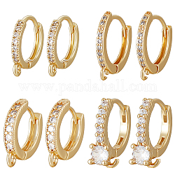Beebeecraft 8Pcs 4 Style Brass Micro Pave Clear Cubic Zirconia Hoop Earrings Findings, with Loops, Real 18K Gold Plated, 14~115.5x13~14x2~4.5mm, Pin: 0.6~1mm, 2Pcs/style