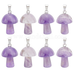 Unicraftale 10Pcs Natural Amethyst Pendants, with Stainless Steel Snap On Bails, Mushroom Shaped, 24~25x16mm, Hole: 5x3mm