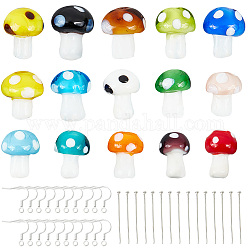 Sunnyclue kit fai da te per la creazione di orecchini a forma di fungo, comprese le perline a lume, ganci per orecchini e spilli in ottone, colore misto, 90pcs/scatola