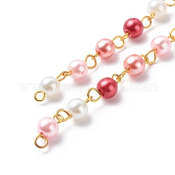 Handgefertigte runde Perlenketten aus Glasperlen, mit Messingösen, ungeschweißte, Purpur, 13x6 mm, ca. 3.28 Fuß (1m)/Box