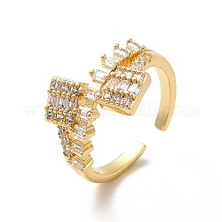 Прямоугольное открытое кольцо-манжета из прозрачного кубического циркония, ионное покрытие (ip) латунное широкое кольцо для женщин, реальный 18k позолоченный, размер США 6 3/4 (17.1 мм)