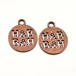 Zinc Alloy Flat Round Carved Word H & B Pendants, Nickel Free, Red Copper, 24x20x1.5mm, Hole: 2.5mm