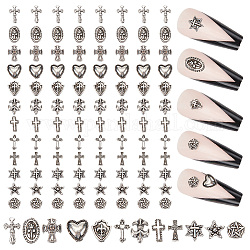 GOMAKERER 96 Pcs 12 Styles Nail Art Charms, Antique Silver Metal Cross Nail Charms Punk Vintage Nail Charms Nail Decoration Accessories For Women Diy Nail Designs Supplies