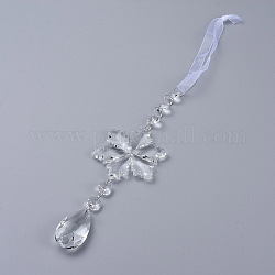 Crystals Chandelier Suncatchers Prisms, Snowflake & teardrop, Glass Hanging Pendant, with Organza Ribbon, Faceted, Clear, 370mm
