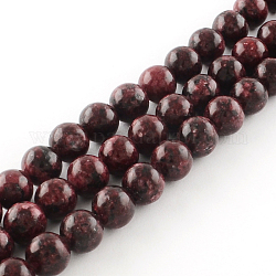 Gefärbte natürliche Sesam Jaspis runde Perlen Stränge, dunkelrot, 8 mm, Bohrung: 1 mm, ca. 48 Stk. / Strang, 14.9 Zoll