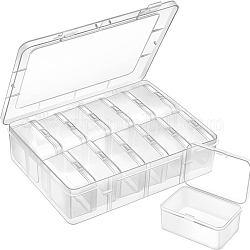 12 grilles rectangulaires transparentes contenants de stockage de perles en plastique, avec 12pcs petites boîtes et couvercles indépendants, clair, 17x22.5x5.7 cm