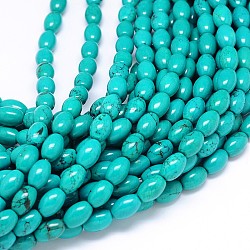 Brins de perles ovales en magnésite naturelle, teints et chauffée, turquoise, 12x8mm, Trou: 2mm, Environ 33 pcs/chapelet, 15.55 pouce