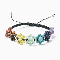 Bracelet de perles tressées sur le thème des chakras, fleurs, pierres précieuses naturelles et synthétiques mélangées, bracelet réglable en nylon pour femme, diamètre intérieur: 2-3/8~3-3/4 pouce (6~9.5 cm)