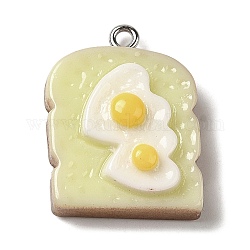 Pendenti imitazione cibo in resina opaca, ciondoli per pane all'uovo con anelli di ferro color platino, neve, 25x19x8.5mm, Foro: 1.5 mm