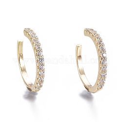 Brass Micro Pave Clear Cubic Zirconia Cuff Earrings, Ring, Golden, 14.5x14x1.7mm, Inner Diameter: 12mm