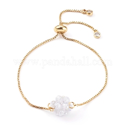 Bracelets coulissants réglables en laiton, bracelets bolo, avec des perles tissées en zircone cubique, or, clair, diamètre intérieur: 1/4~3-1/8 pouce (0.5~8 cm)