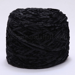 Hilo de chenilla de lana, hilos de tejer a mano de algodón de terciopelo, para bebé suéter bufanda tela costura artesanía, negro, 3mm, 90~100g/ovillo
