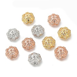 CZ Brass Micro Pave Cubic Zirconia Flower Bead Caps, Fancy Bead Caps, Cadmium Free & Nickel Free & Lead Free, Mixed Color, 11x5mm, Hole: 1.5mm