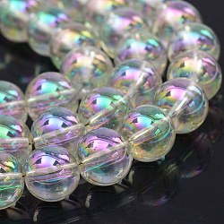 Galvanisieren Glasperlen, Regenbogen plattiert, Runde, creme-weiß, 7.5x8.5 mm, Bohrung: 1 mm, ca. 104 Stk. / Strang, 30.3 Zoll