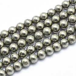 Fili di perline di pirite naturale, tondo, 6mm, Foro: 1 mm, circa 65pcs/filo, 15.5 pollice