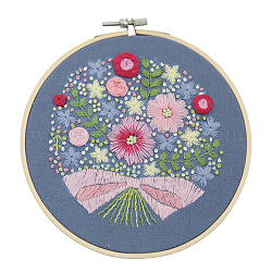 Embroidery Kit, DIY Cross Stitch Kit, with Embroidery Hoops, Needle & Cloth with Flower Pattern, Colored Thread, Instruction, Flower Pattern, 21.4x21x0.03cm, 1color/line, 10color