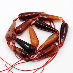 Natural Brazilian Agate Beads Strands, Dyed, Faceted, Teardrop, FireBrick, 28~30x10mm, Hole: 2mm