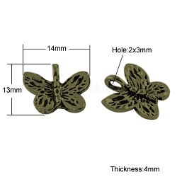 Tibetan Style Pendants, Lead Free  & Nickel Free, Butterfly, Antique Bronze, 14x13x4mm, Hole: 2x3mm
