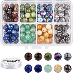 Kits de conjunto de joyas de diy, con cuentas de piedras preciosas naturales e hilo de cristal elástico, redondo, 8~8.5mm, agujero: 1~1.1 mm, 144 PC / sistema, 0.8mm, aproximamente 10 m / rollo, 1roll / set