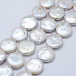 Fili di perle di keshi di perle barocche naturali, perla d'acqua dolce coltivata, rotondo e piatto, bianco floreale, 15x4~5mm, Foro: 0.5 mm, circa 25pcs/filo, 15.5 pollice