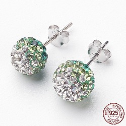 Austrian Crystal Ball Ear Studs, with 925 Sterling Silver Pins, 205_Emerald, 19x8mm, Pin: 0.8mm