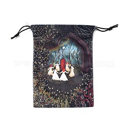 Stockage de cartes de tarot en velours sacs à cordon, support de rangement de bureau de tarot, noir, rectangle, Motif humain, 18x13 cm