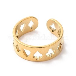 Spade & Club & Heart & Diamond Ion Plating (IP) 304 anello aperto da donna in acciaio inossidabile, oro, misura degli stati uniti 6 (16.5mm)