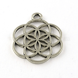 Tibetan Style Flower Alloy Pendants, Seed of Life/Sacred Geometry, Cadmium Free & Lead Free, Antique Silver, 25x20x1mm, Hole: 2mm