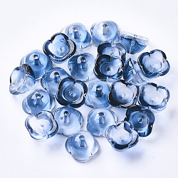 4-лепестковые двухцветные прозрачные стеклянные причудливые шапочки, окрашенные распылением, цветок, Marine Blue, 11.5x11.5x7 мм, отверстие : 1.6 мм