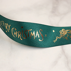 25 Yard flache, mit Weihnachtsglocken bedruckte Ripsbänder aus Polyester, Heißprägebänder, blaugrün, 1 Zoll (25 mm), ca. 25.00 Yard (22.86m)/Rolle