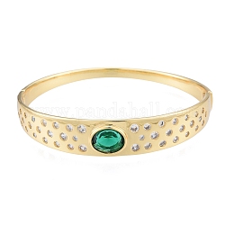 Bracciale rigido con cerniera ovale in zirconi cubici, gioielli in vero ottone placcato oro 18k per le donne, verde, diametro interno: 2-1/8x2-3/8 pollice (5.3x6 cm)