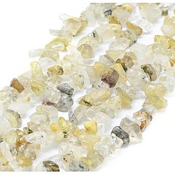 Brins de perles de quartz rutiles en or naturel, 5~8x5~8mm, Trou: 1mm, environ 31.5 pouce
