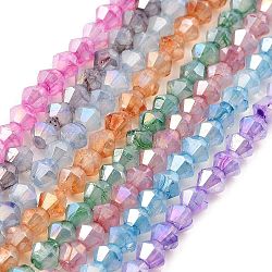 Chapelets de perles en verre imitation jade, de couleur plaquée ab , facette, Toupie, couleur mixte, 4.5x4mm, Trou: 1mm, Environ 89~100 pcs/chapelet, 13.31''~14.25'' (33.8~36.2 cm)