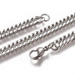 Collares de cadena de eslabones cubanos para hombres, moda 201 collares de acero inoxidable, con cierre de langosta, color acero inoxidable, 24 pulgada (61 cm), 6x2.5mm