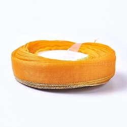 オーガンジーポリエステルリボン  ラメリボン  オレンジ  3/4インチ（20mm）  約50ヤード/ロール（45.72メートル/ロール）