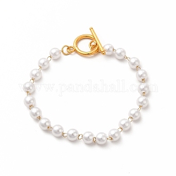Perlenarmbänder aus Kunststoffimitat, Ionenplattieren (IP) 304 Edelstahlschmuck für Frauen, golden, 6-1/2 Zoll (16.6 cm)