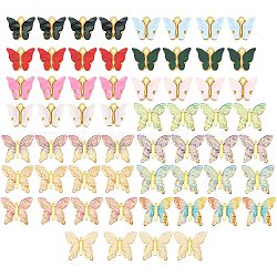 Pendentifs en acrylique plaqué or clair, papillon, couleur mixte, 12.2~34x14.2~39x3.2~5.5mm, Trou: 1.2~1.8mm, 60 pcs / boîte
