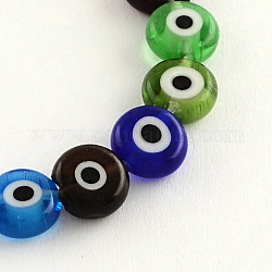 Main plat rond perles au chalumeau mauvais œil, couleur mixte, 10x4mm, Trou: 1mm, Environ 38 pcs/chapelet, 14.5 pouce