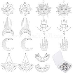 SUNNYCLUE 1 Box 16Pcs 8 Style Stainless Steel Tarot Style Charms Hamsa Hand Lucky Charm Sun Moon Charms for Jewellery Making Crescent Linking Connectors Earrings Necklace Bracelet Supplies DIY Craft