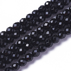 Бусины из натурального черного оникса, граненые, круглые, 3.5~4x4 мм, отверстие : 0.4 мм, около 98~105 шт / нитка, 15.9~16.6 дюйм (40.4~42.2 см)