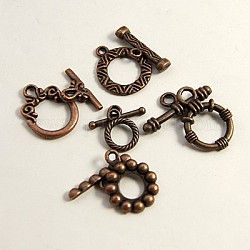 Tibetan Style Toggle Clasps, Mixed Shape, Red Copper, Nickel Free, Toggle: 10~25x13~21x1.5~4mm, Bar: 5~9x13~35x1.5~4mm, Hole: 1~4mm