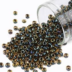 Toho perles de rocaille rondes, Perles de rocaille japonais, (244) couleur intérieure topaz / midnight bl, 8/0, 3mm, Trou: 1mm, à propos 222pcs / bouteille, 10 g / bouteille