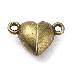 Brass Magnetic Clasps with Loops, Heart, Antique Bronze, 9.5x14.5x6.5mm, Hole: 1.6mm