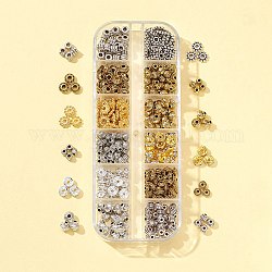 525pcs 12 perles d'espacement en laiton et alliage de style, rondelle & fleur & bicône, couleur mixte, 4~6.5x3~6.5mm, Trou: 1~2.2mm