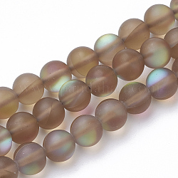 Chapelets de perles en pierre de lune synthétique, perles holographiques, teinte, mat, ronde, chameau, 6mm, Trou: 0.5mm, 65 pcs / chapelet, 15.7 pouce