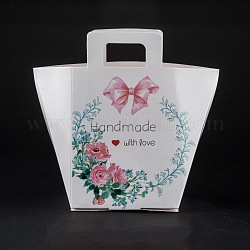 Sac cadeau en papier kraft créatif pliable rectangle, sac de faveur de mariage, motif de fleur, 15.5x8x17.5 cm