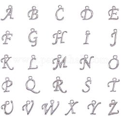 Alloy Mixed Letter Pendants, Rack Plating, Platinum Plated, 12~17x4~15x2mm, Hole: 1.5mm, 26 letters/set, 8pcs/letter
