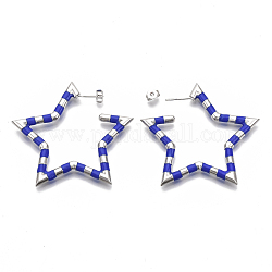(vente d'usine de fêtes de bijoux) boucles d'oreilles en laiton, avec dos en émail et boucles d'oreilles, étoiles du nord, Platine plaqué réel, bleu, 50~51x48.5x3.5mm, pin: 0.7 mm